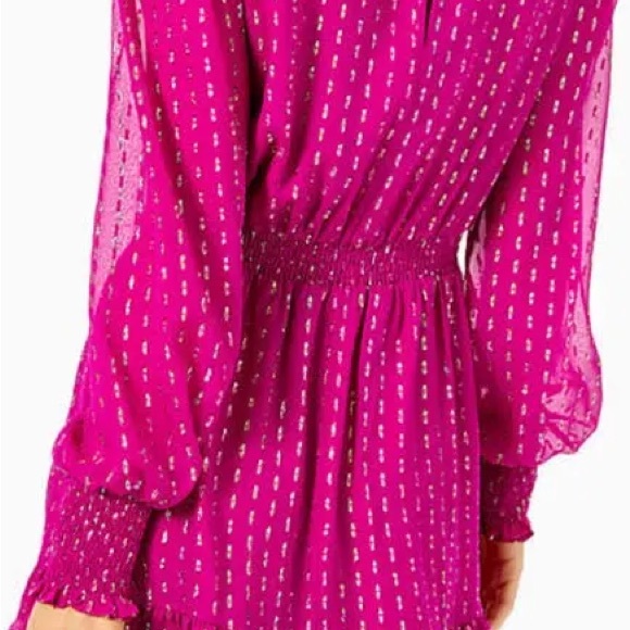NWT Lilly Pulitzer Dotti Silk Dress Bordeaux Berry Rainbow Metallic Clip Size 4 - Picture 2 of 3